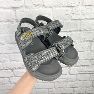 Dior Dioract Blue Raffia Jute Woven Slingback Sandals Size 38